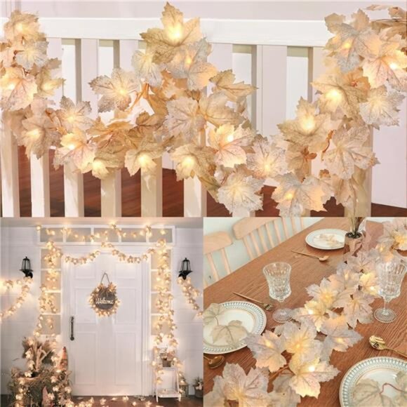5 Pack Thanksgiving Garland with Lights Maple Leaf String Lights - Total 32.5ft - Picture 1 of 7